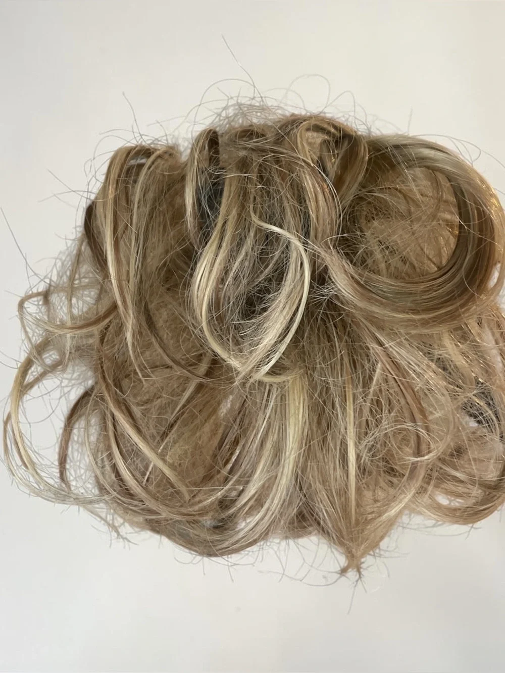 Tousled look Synthetic Hair Bun Scrunchie in Light Brown with Blonde Highlights - Picture 2 of 4